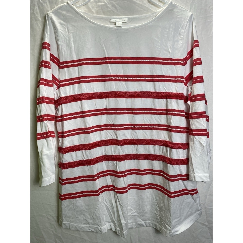 Coastal Striped Charter Club Womens Top Cotton XL Red White Bow Accent‎ Summer